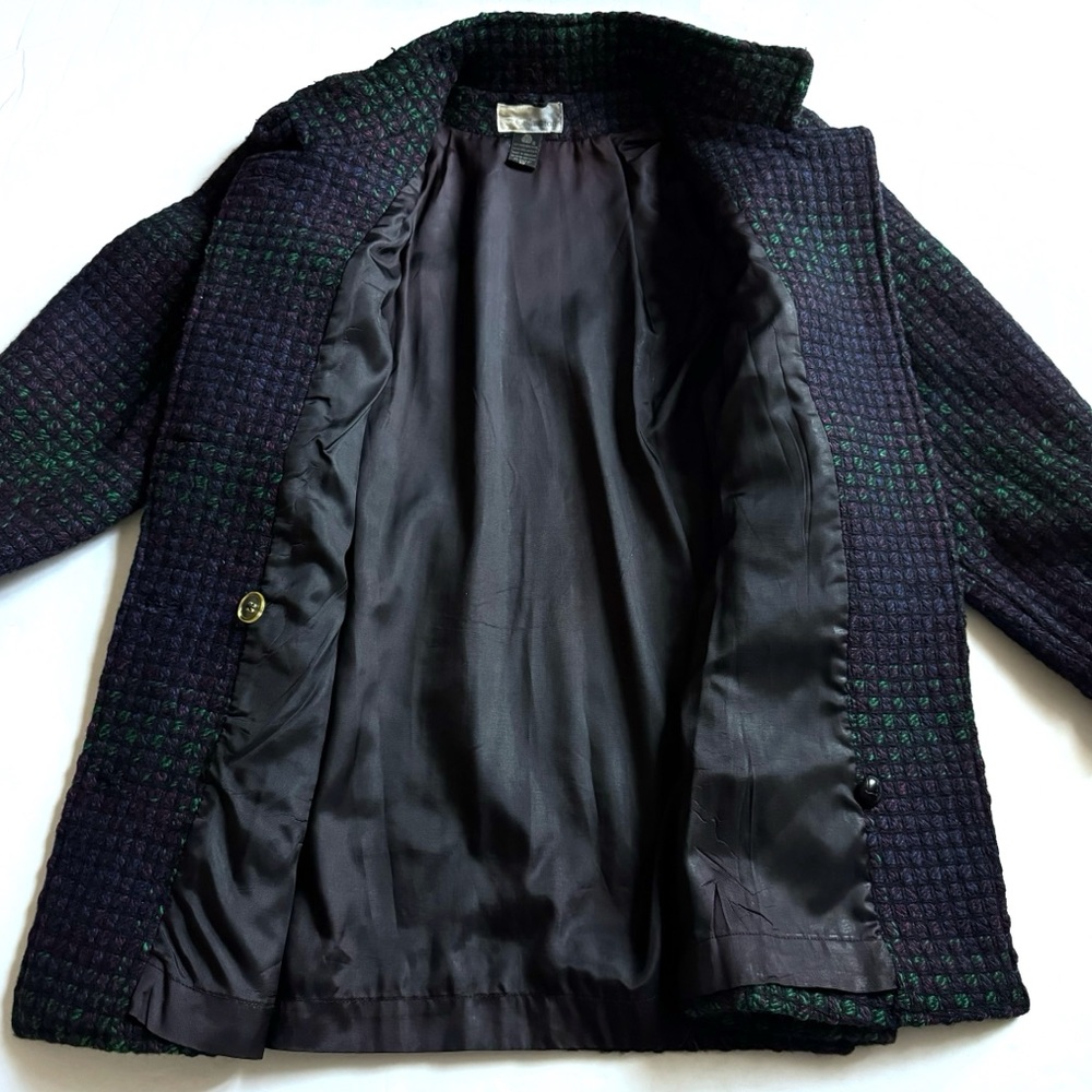 Vintage Tweed Peacoat Womens 10 Purple Green Wool 90s Classic Double Breasted - Picture 13 of 15